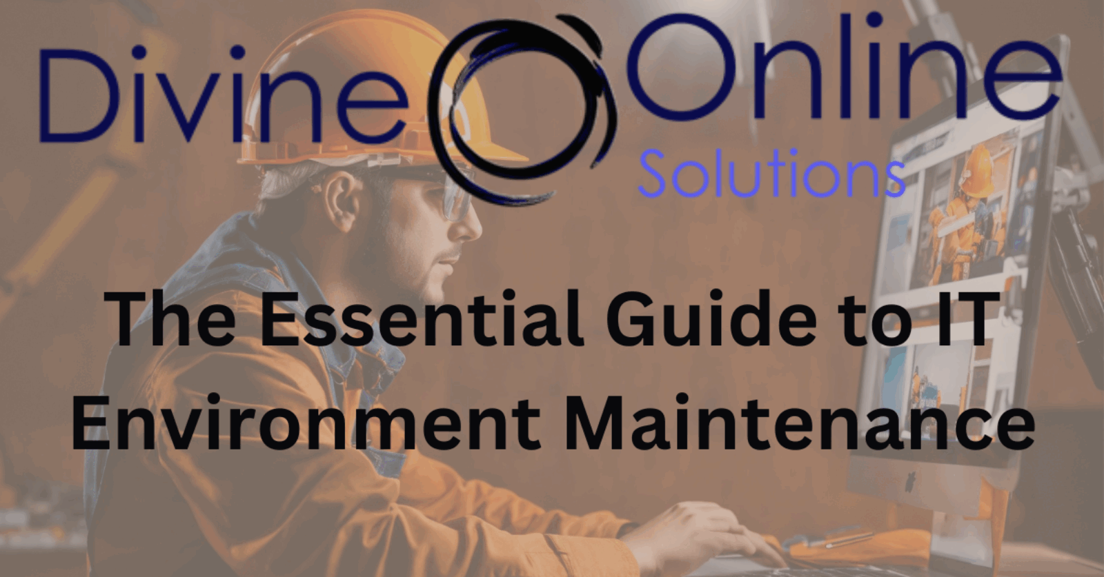 IT environment maintenance represented by a man in protective equipment working on a laptop