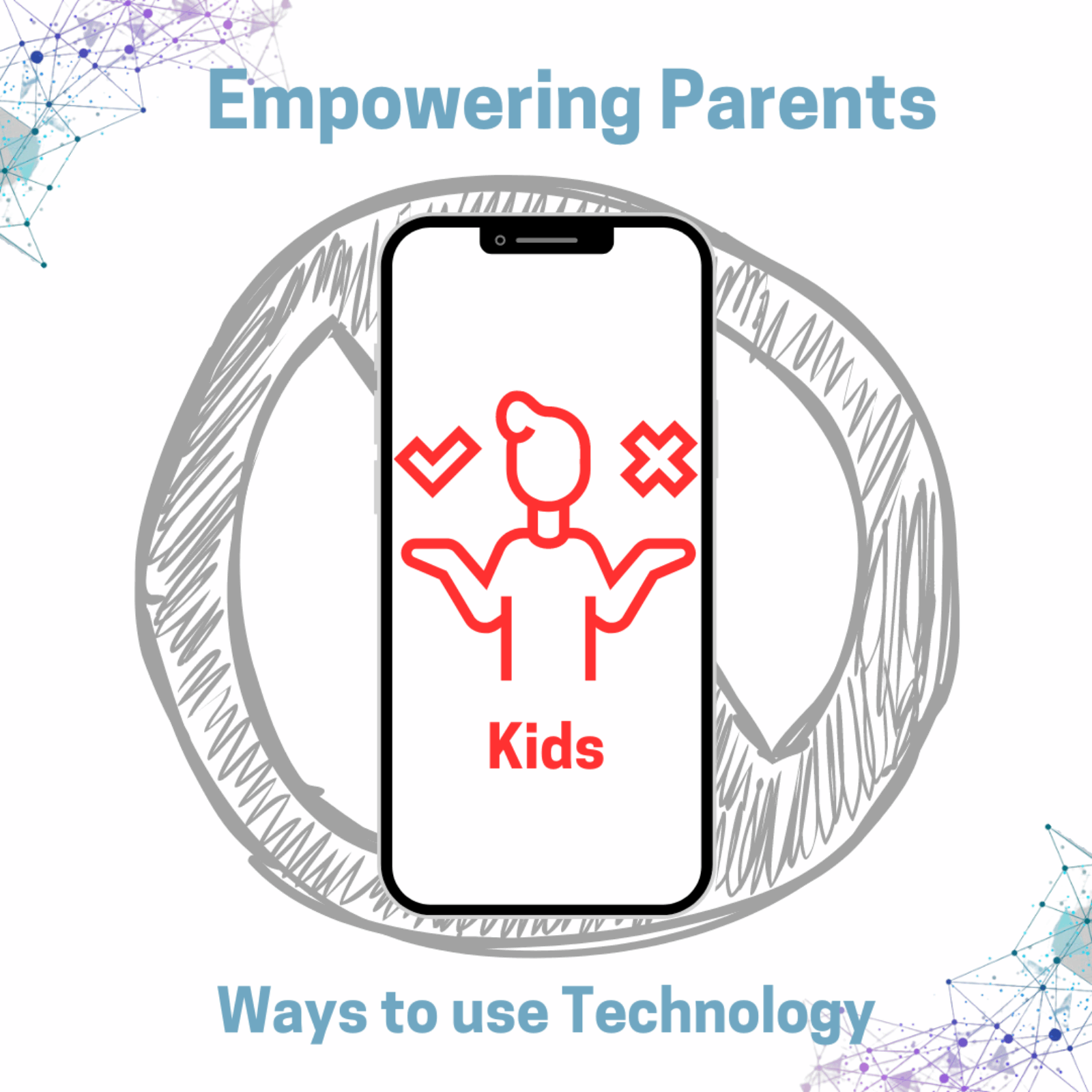 Use technology effectively at home text and screen depicting silhouette with right and wrong icons